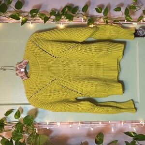 Women's Forever 21 Vibrant Lime 🍋‍🟩 Chunky Cropped Cable Knit Sweater S
